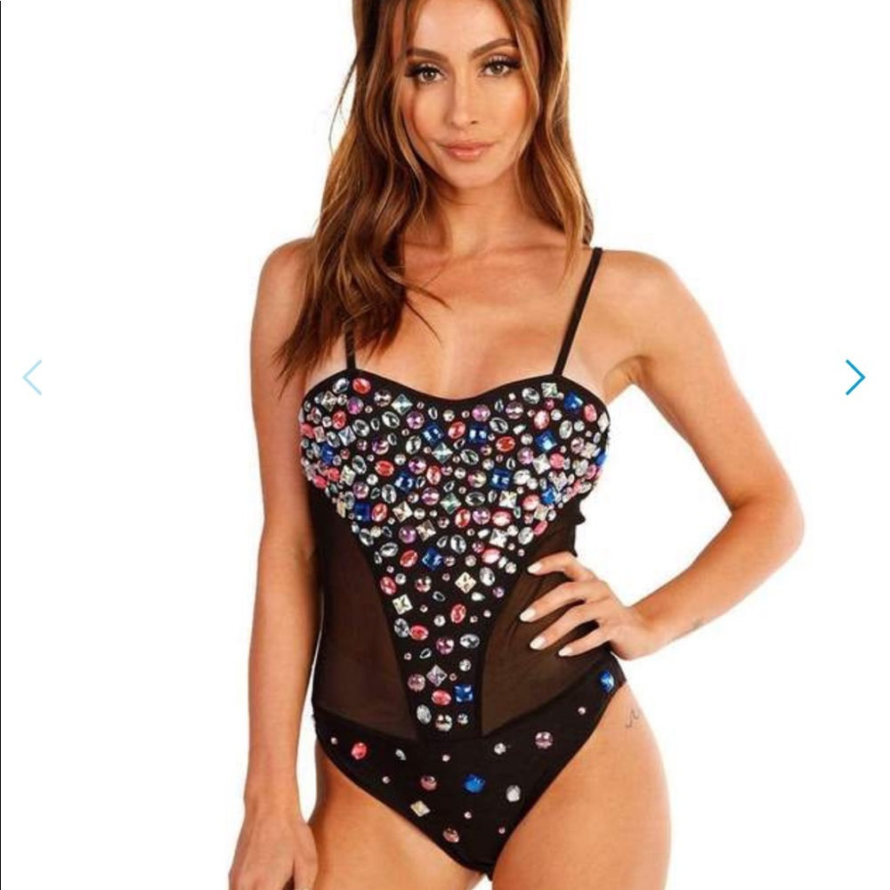 Rhinestone bodysuit black